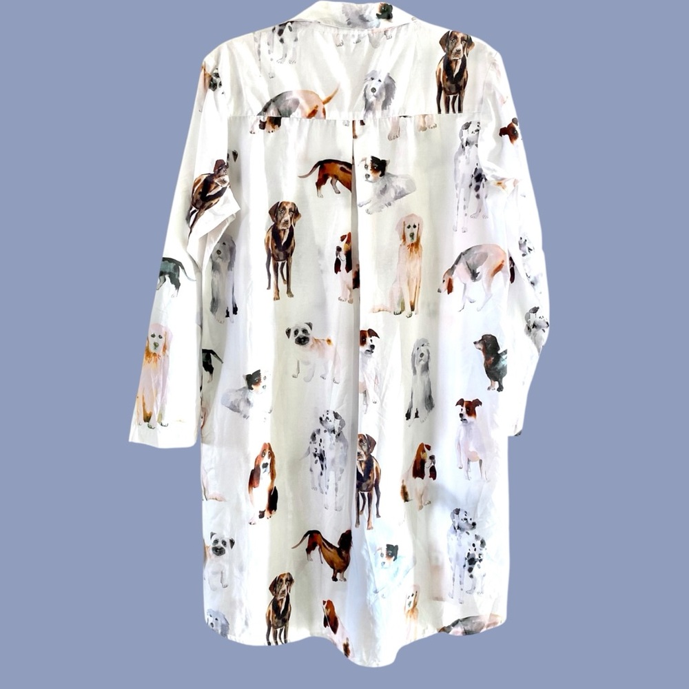 Pine Cone Hill Fine Linen Womens Dog Print Night Shirt Dress White SZ M - Picture 4 of 13